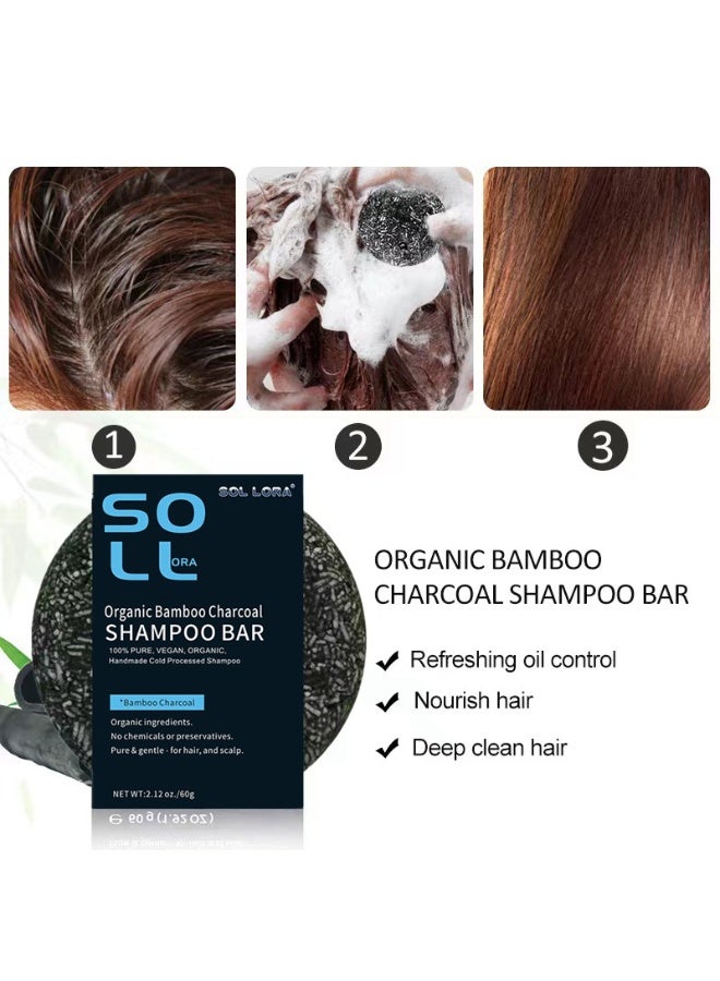 SOL LORA 2pcs Bamboo Charcoal Shampoo Soap, Grey Hair Reverse Bar, Deep Cleansing for Oily Scalp and Dandruff, Reduces Grease and Itch, for Hair Growth and Frizz Control - Image 3