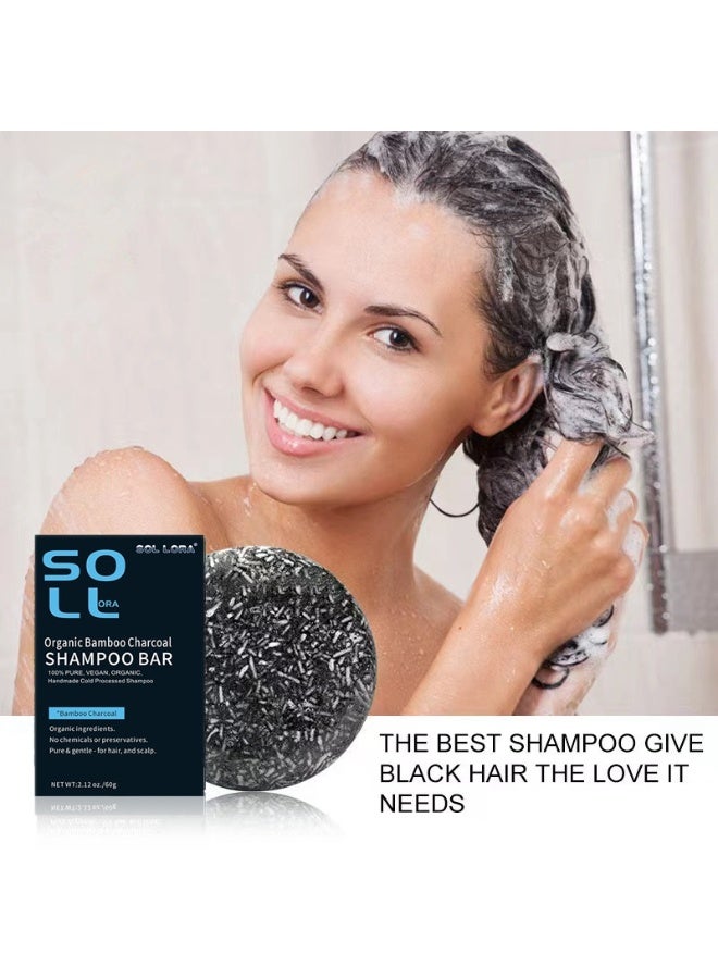 SOL LORA 2pcs Bamboo Charcoal Shampoo Soap, Grey Hair Reverse Bar, Deep Cleansing for Oily Scalp and Dandruff, Reduces Grease and Itch, for Hair Growth and Frizz Control - Image 2