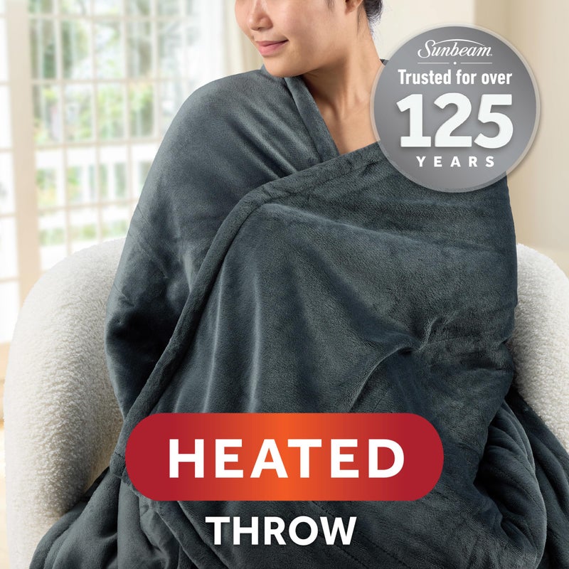 Sunbeam Electric Throw Royal Mink Sherpa Heated Blanket, 4 Heat Settings, 4-Hour Auto Shut-Off, Fast Heating, Luxurious and Ultra Comfy, Night Fog Color, 50" x 60" - Image 2