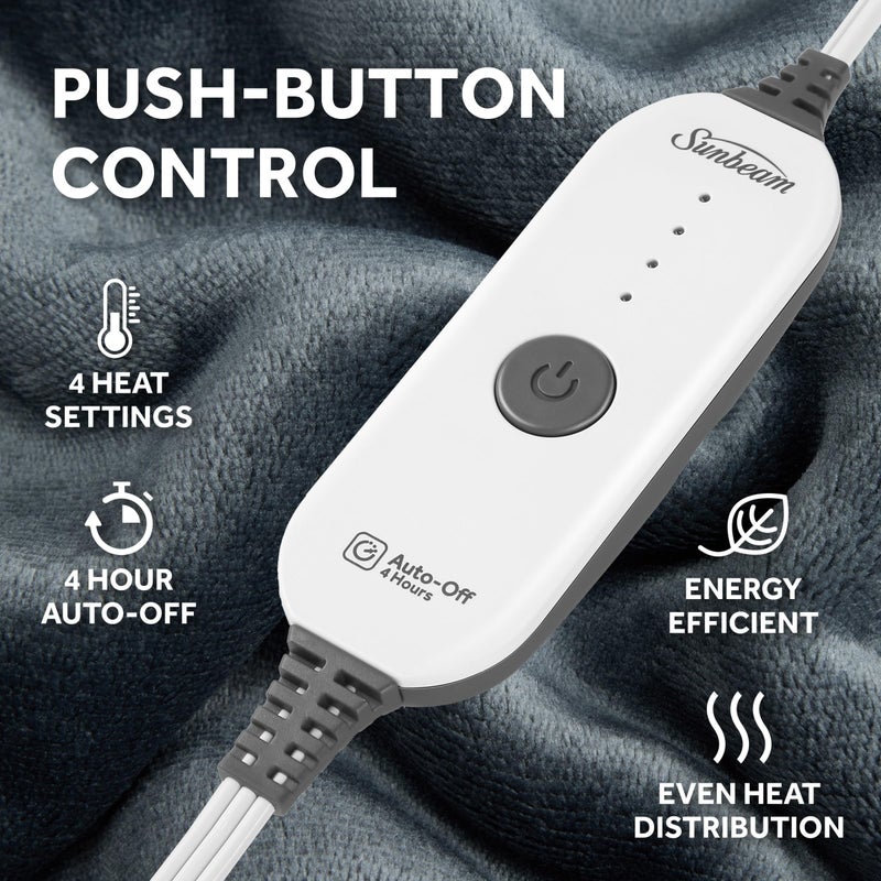 Sunbeam Electric Throw Royal Mink Sherpa Heated Blanket, 4 Heat Settings, 4-Hour Auto Shut-Off, Fast Heating, Luxurious and Ultra Comfy, Night Fog Color, 50" x 60" - Image 3