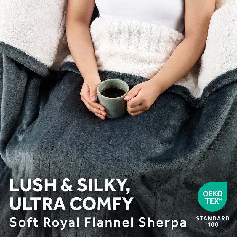 Sunbeam Electric Throw Royal Mink Sherpa Heated Blanket, 4 Heat Settings, 4-Hour Auto Shut-Off, Fast Heating, Luxurious and Ultra Comfy, Night Fog Color, 50" x 60" - Image 4
