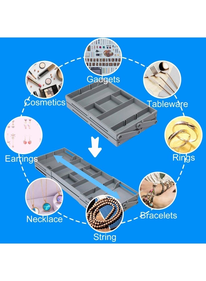 Smart multi-level drawer organizer with a flat, foldable, two-tier design; expandable and adjustable for office supplies, makeup, cosmetics, and jewelry. - Image 2
