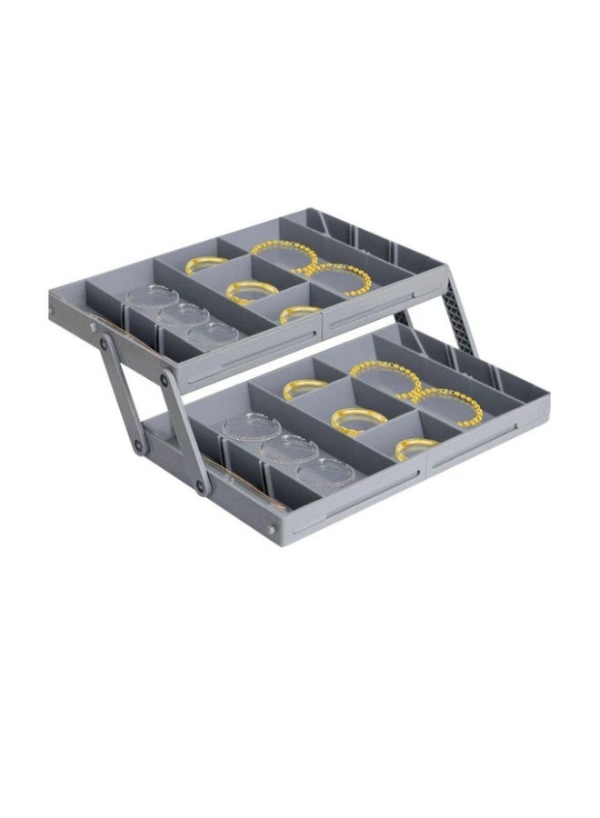 Smart multi-level drawer organizer with a flat, foldable, two-tier design; expandable and adjustable for office supplies, makeup, cosmetics, and jewelry. - Image 4