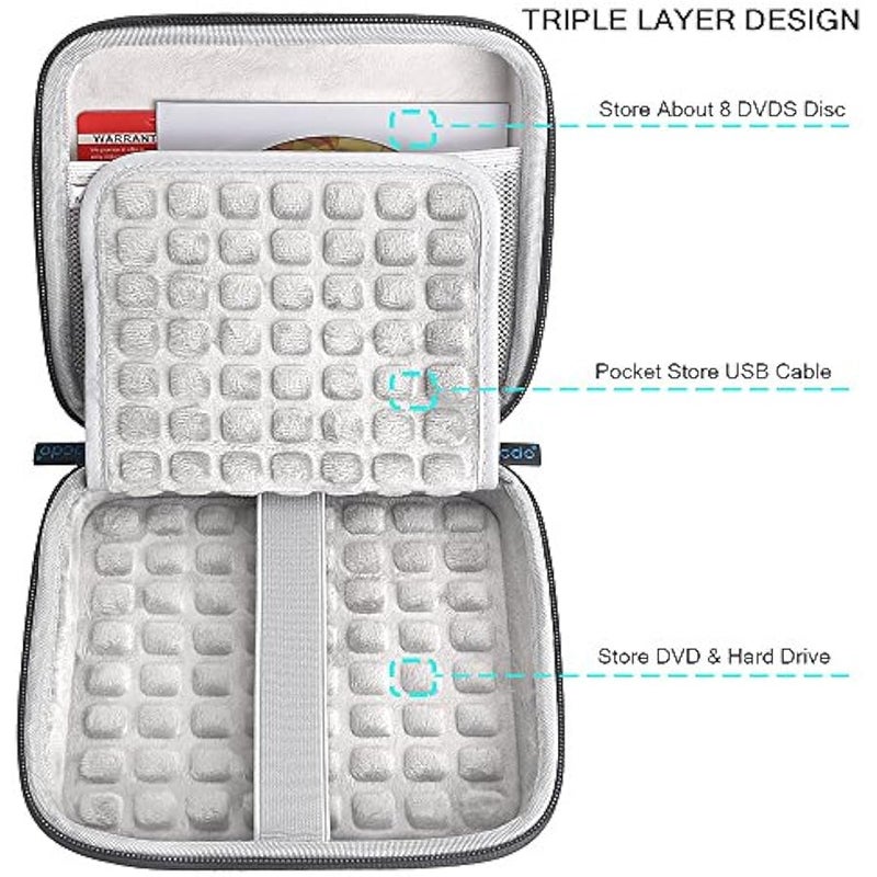 حقيبة لاكدو USB CD وكاتب دي في دي وبلو-راي وقرص صلب خارجي وواقي لتخزين الاقراص الصلبة لأجهزة أبل يو إس بي سوبردرايف، سامسونج SE-208GB SE-218CB LG GP65NB60 GP60NB50 وASUS محرك أقراص دي في دي خارجية من نوع اسوس، لون أسود - Image 5