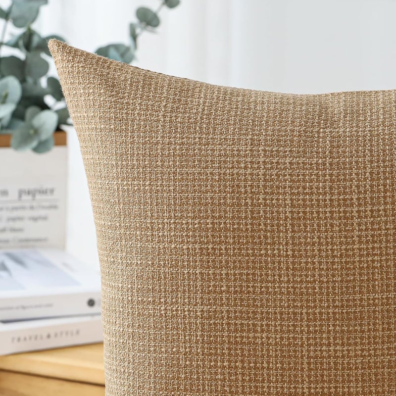 Otostar Pack of 2 Throw Pillow Covers 12x20 Inch Linen Light Brown Pillowcases Farmhouse Decorative Solid Pillow Covers 30x50 cm Lumbar Cushion Case for Home Decor Sofa Couch Bed (Light Brown) - Image 2