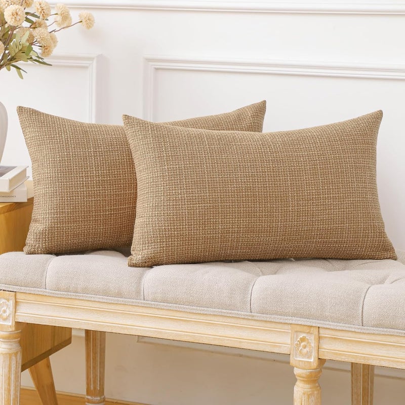 Otostar Pack of 2 Throw Pillow Covers 12x20 Inch Linen Light Brown Pillowcases Farmhouse Decorative Solid Pillow Covers 30x50 cm Lumbar Cushion Case for Home Decor Sofa Couch Bed (Light Brown) - Image 4