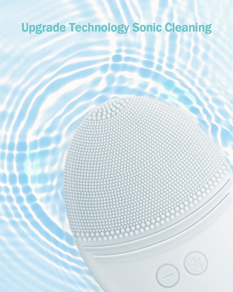 EZBASICS Facial Cleansing Brush Made with Ultra Hygienic Soft Silicone, Waterproof Sonic Vibrating Face Brush for Deep Cleansing, Gentle Massaging, Inductive Charging (Grey)1 Pack+5 Speed Settings - Image 2