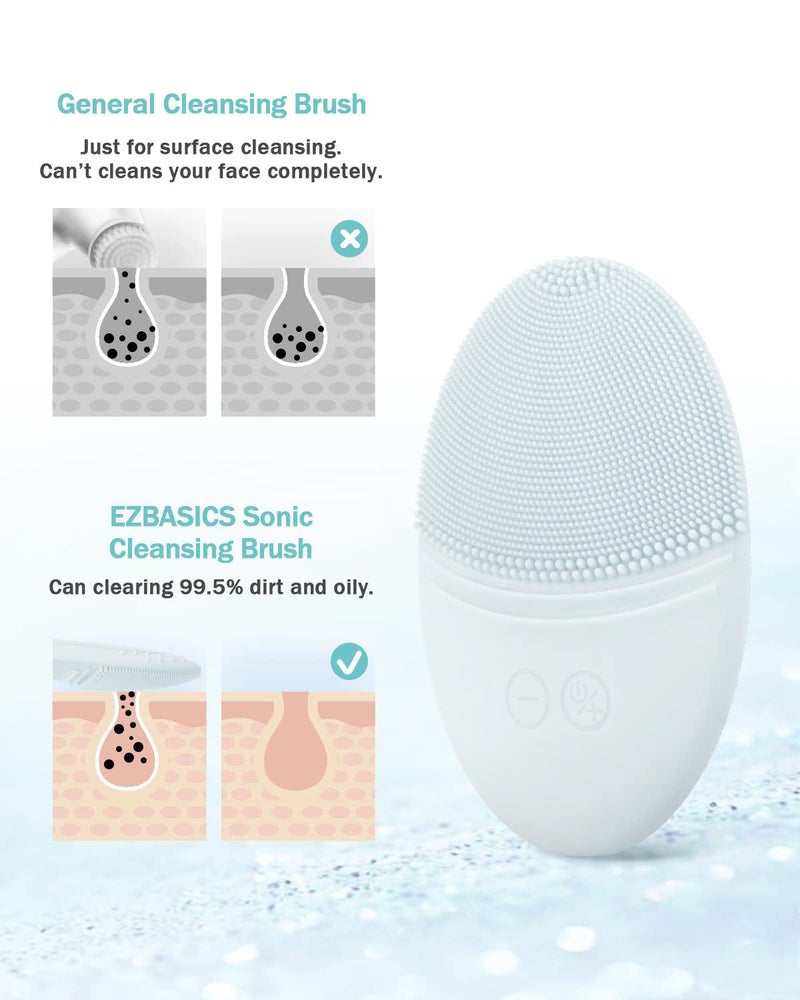 EZBASICS Facial Cleansing Brush Made with Ultra Hygienic Soft Silicone, Waterproof Sonic Vibrating Face Brush for Deep Cleansing, Gentle Massaging, Inductive Charging (Grey)1 Pack+5 Speed Settings - Image 3