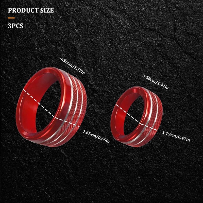 RGOAANC 3PCS Air Conditioner Switch Button Knob Cover, Aluminum Alloy Trim Ring, Trailer Gear Switch Compatible With Dodge Challenger Durango 2015-2022 (Red) - Image 2
