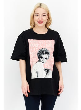 Women Crew Neck Short Sleeve Graphic T-Shirt, Black