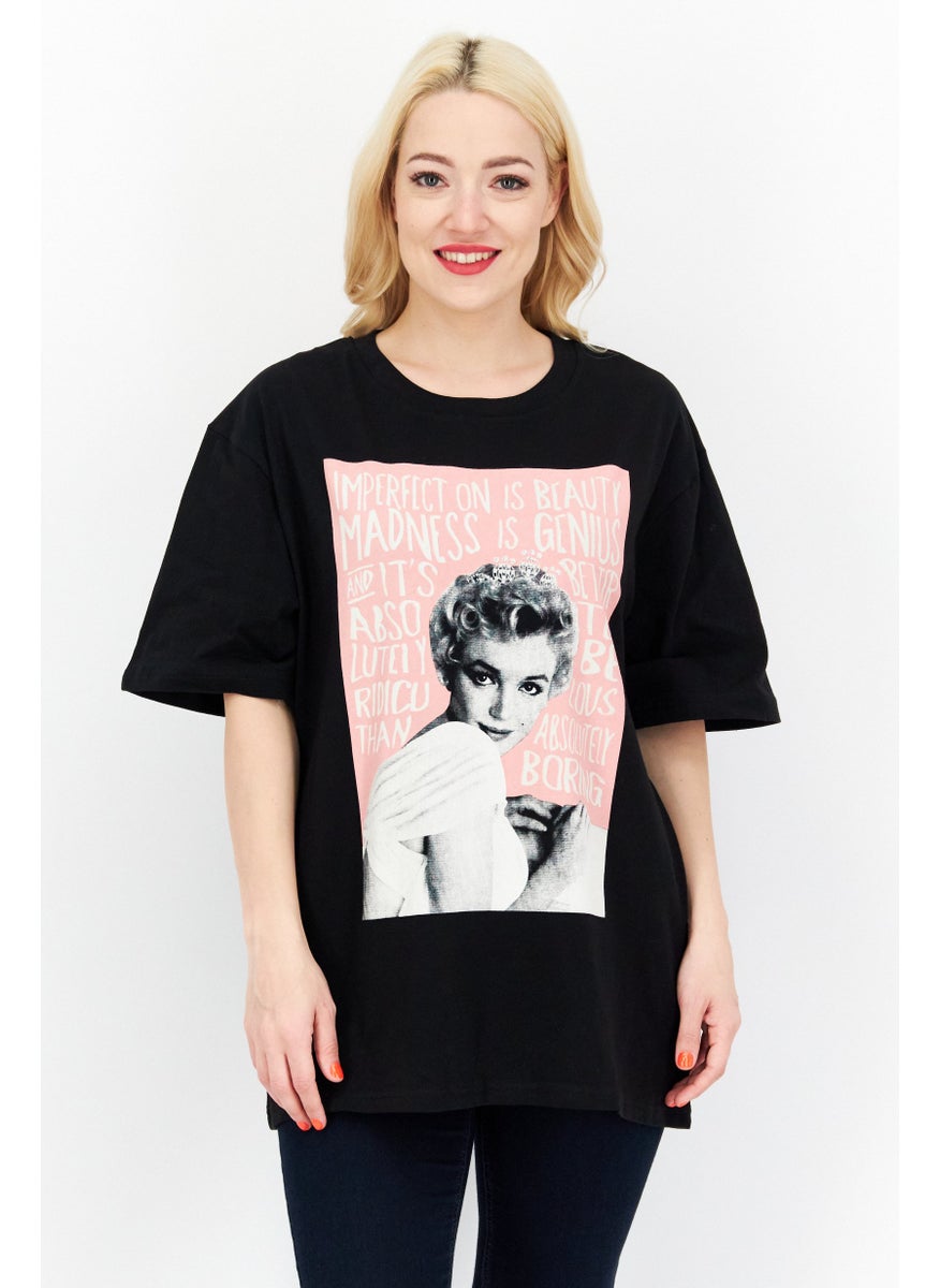 Marilyn Monroe - Women Crew Neck Short Sleeve Graphic T-Shirt, Black - Image 1