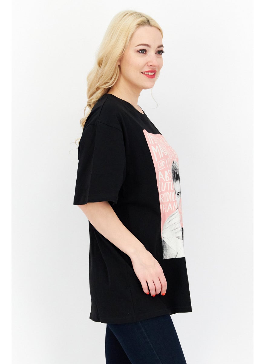 Marilyn Monroe - Women Crew Neck Short Sleeve Graphic T-Shirt, Black - Image 1