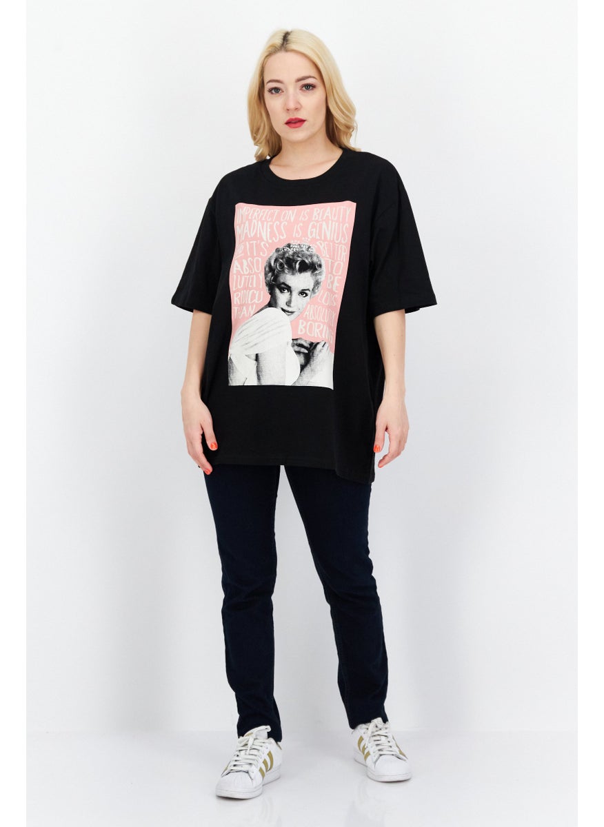 Marilyn Monroe - Women Crew Neck Short Sleeve Graphic T-Shirt, Black - Image 1