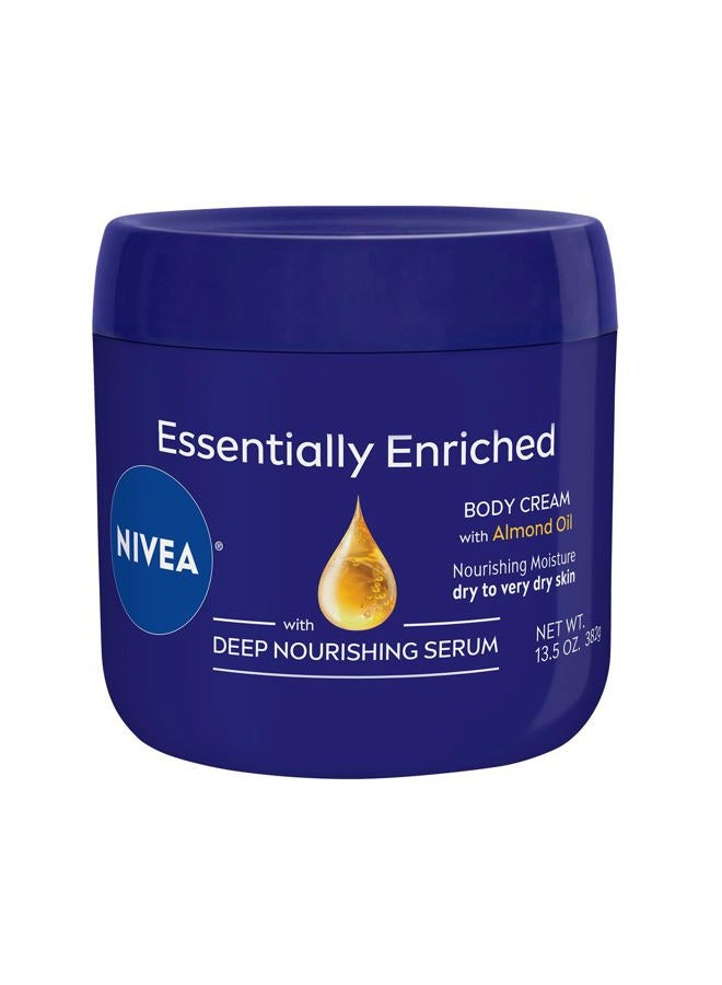 Nivea Essentially Enriched Body Cream, Moisturizing Cream for Dry and Very Dry Skin, Enriched with Deep Nourishing Serum and Almond Oil 13.5 Oz Jar - Image 1
