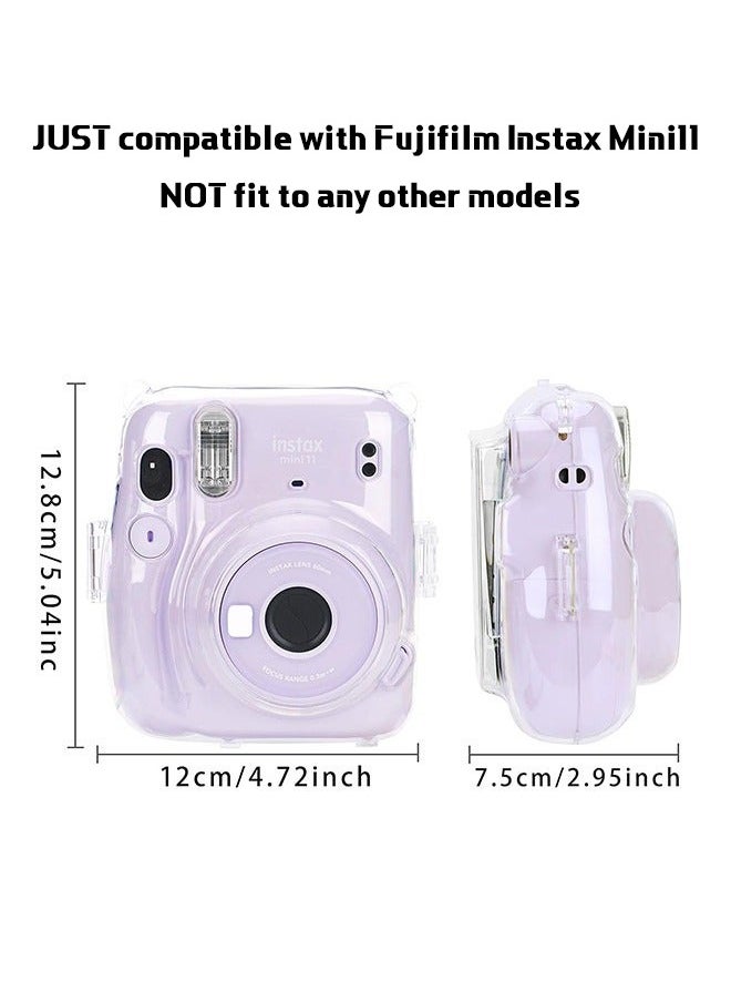 Fazza - Clear Camera Case Compatible with Fujifilm Instax Mini 11 Instant Camera, Mini 11 Hard Case with Photo Pocket Holds on Back and Adjustable Shoulder Strap & Cute Camera Sticker 3 PCS - Image 1
