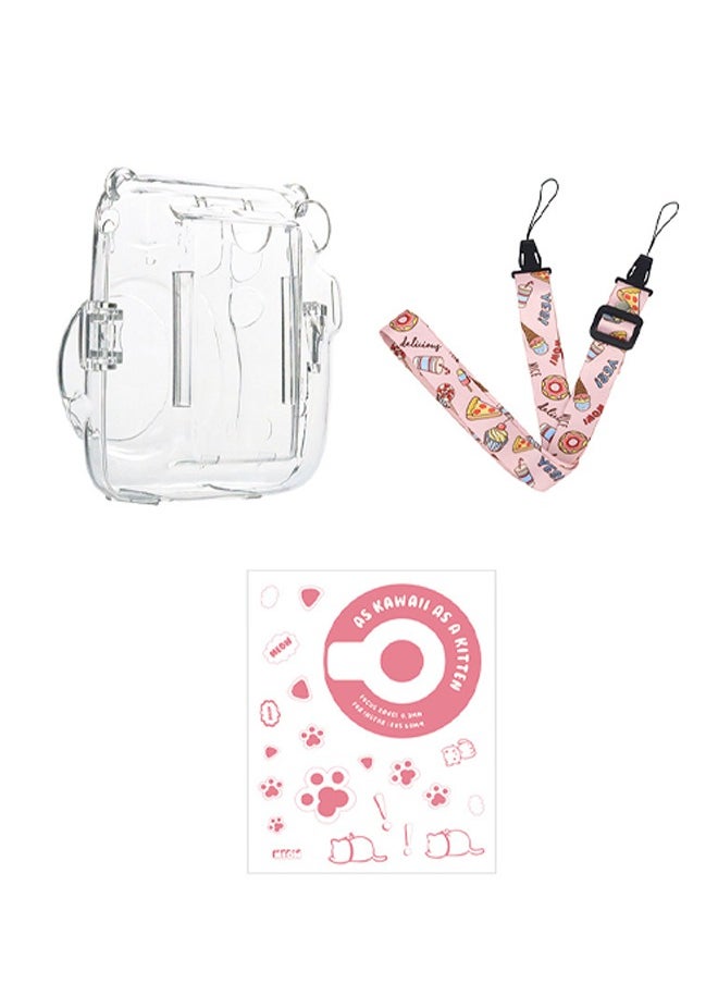 Fazza - Clear Camera Case Compatible with Fujifilm Instax Mini 11 Instant Camera, Mini 11 Hard Case with Photo Pocket Holds on Back and Adjustable Shoulder Strap & Cute Camera Sticker 3 PCS - Image 1