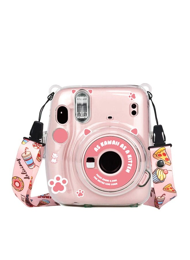 Fazza - Clear Camera Case Compatible with Fujifilm Instax Mini 11 Instant Camera, Mini 11 Hard Case with Photo Pocket Holds on Back and Adjustable Shoulder Strap & Cute Camera Sticker 3 PCS - Image 1