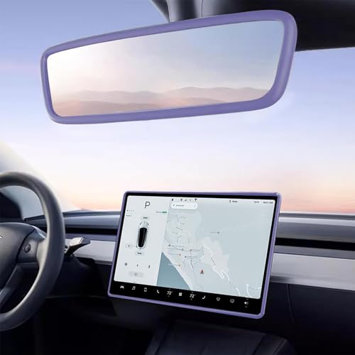 TSTESE 2PCS Protector Trim Frame Compatible with Tesla Model 3 Y 2020-2024 2025 2026 Screen Edge Frame Rearview Mirror Cover Interior Decorations Center Console Decor Highland Juniper Accessories (Purple) - Image 1