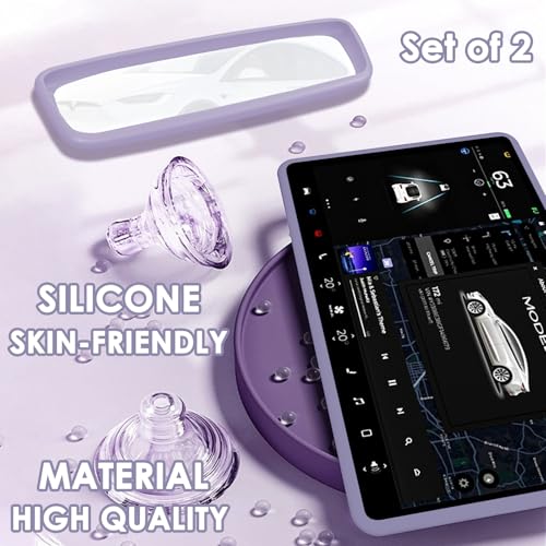 TSTESE 2PCS Protector Trim Frame Compatible with Tesla Model 3 Y 2020-2024 2025 2026 Screen Edge Frame Rearview Mirror Cover Interior Decorations Center Console Decor Highland Juniper Accessories (Purple) - Image 5