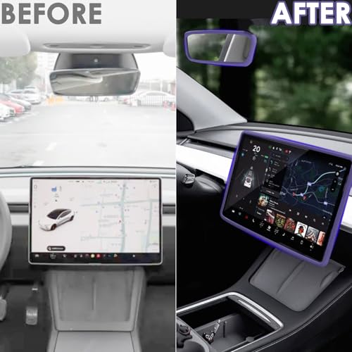 TSTESE 2PCS Protector Trim Frame Compatible with Tesla Model 3 Y 2020-2024 2025 2026 Screen Edge Frame Rearview Mirror Cover Interior Decorations Center Console Decor Highland Juniper Accessories (Purple) - Image 2