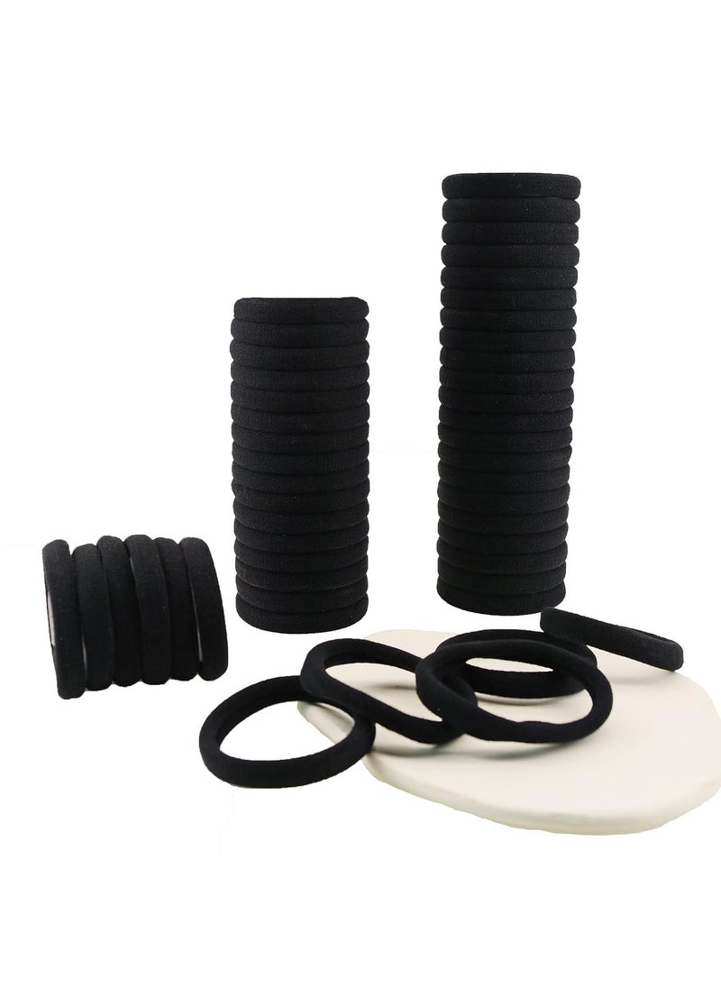 PIDOUDOU - 50 Pcs Thick Hair Ties Seamless Hair Bands Ponytail Holder Soft No Break Hair Bands for Women Black - Image 1