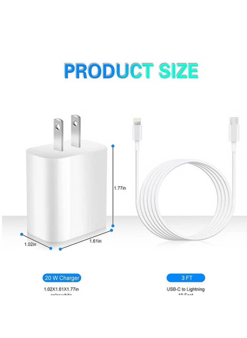 iPhone 13 Fast Charger【Apple MFi Certified】20W USB C Fast Charger Block PD Wall Plug Charger with 3FT Type C to Lightning Cable for iPhone 13/13 Pro/13 Pro Max/12/12 Pro/11/11 Pro/XS Max/XR/AirPods