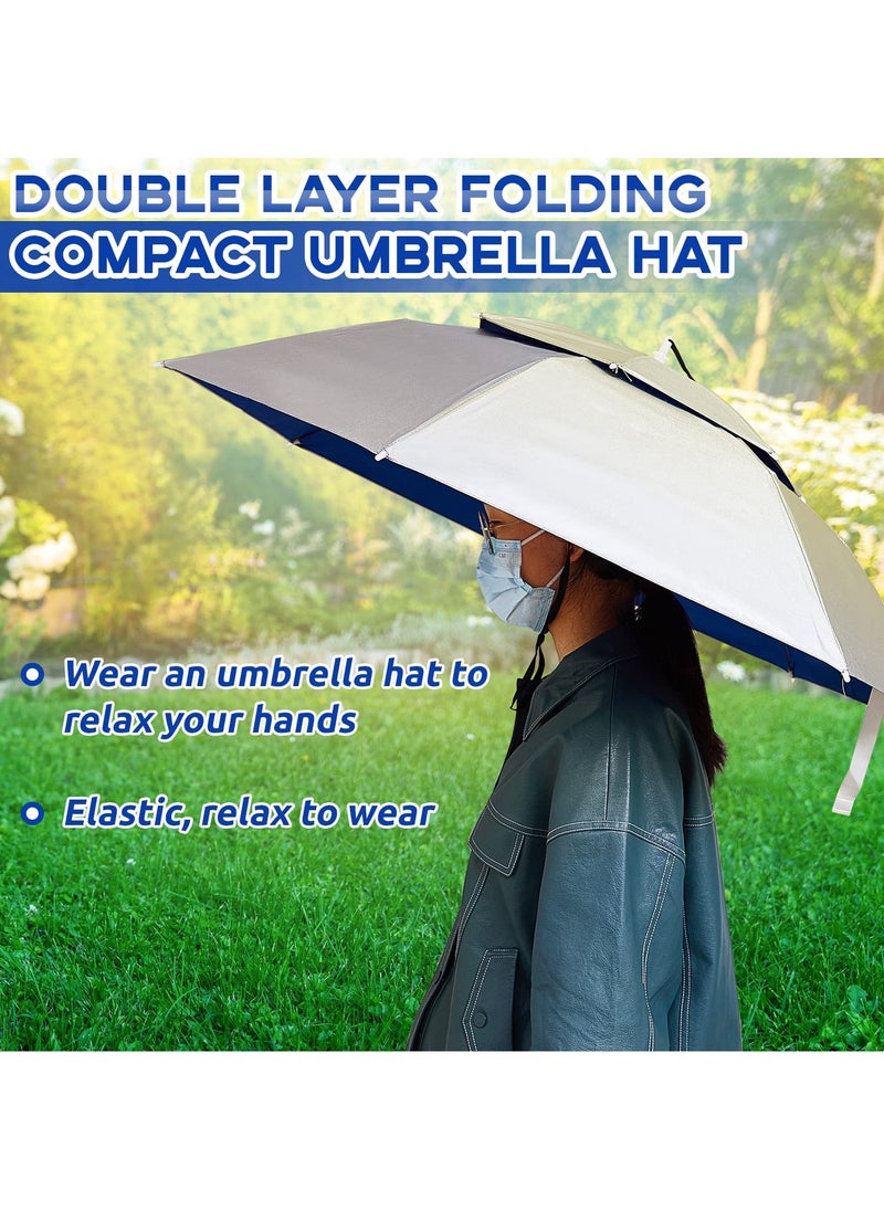 Captaintech 2 Pcs Umbrella Hats, Large Double Layer Umbrella Hat, 37 Inch Foldable Adjustable Umbrella Hat for UV and Rain Protection, Suitable for Fishing/Golfing/Gardening/Camping/Hiking  - Image 2