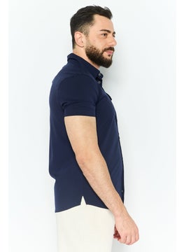 Avalanche Men Sportswear Fit Short Sleeves Solid Outdoor Shirt, Navy  - Image 3