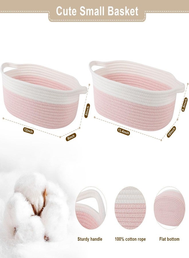 OIAHOMY Gift Basket Empty with Handle, 12"x 8"x 5" Small Woven Basket with Gift Bag, Ribbon and Wrap Tissue Paper, Dog Toy Storage for Organizing - Pink & White - Image 3