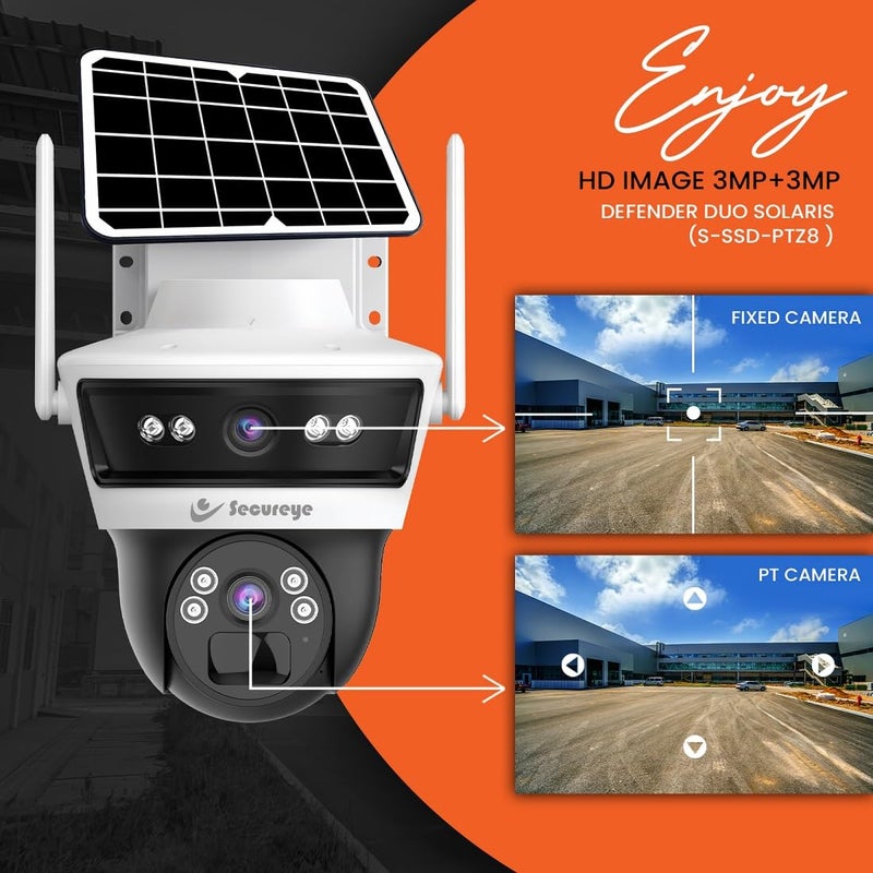 Secureye Pelican Series Defender Duo Solaris | 4G Solar Linkage Dual Lens 3MP+3MP Camera | Home/Commercial Security Camera | 2 Way Talk | Supports Up to 256GB TF Card Storage - Image 2