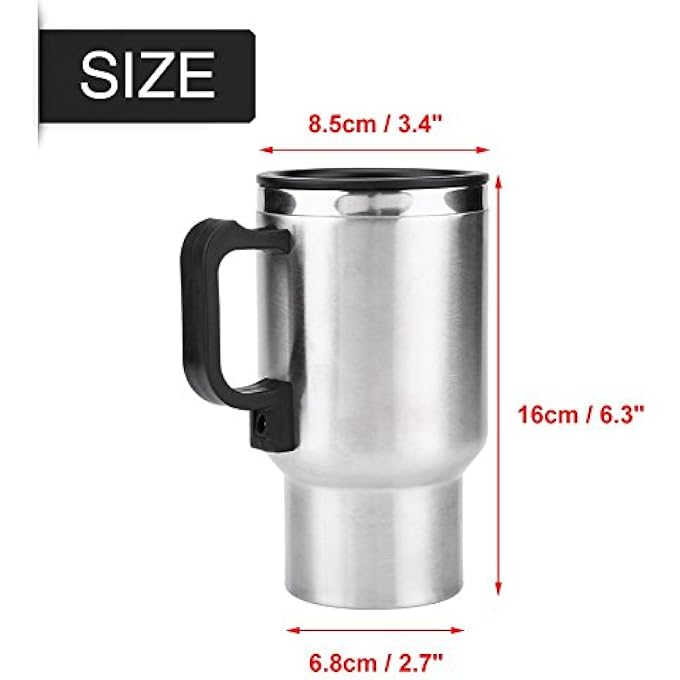 TRADEGATE Car Electric Travel Heating Mug  450Ml Stainless Steel Insulated Thermal Cup With 12V Power Cord  Portable Heated Coffee Tea  Milk Warmer For Car Travel  Road Trips - Image 5