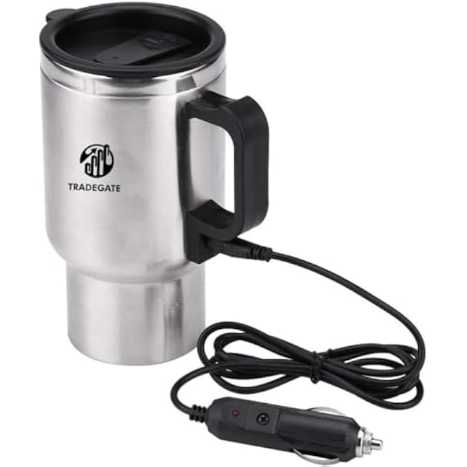 TRADEGATE Car Electric Travel Heating Mug  450Ml Stainless Steel Insulated Thermal Cup With 12V Power Cord  Portable Heated Coffee Tea  Milk Warmer For Car Travel  Road Trips - Image 1