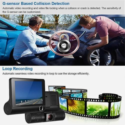 Drumstone (𝐒𝐩𝐞𝐜𝐢𝐚𝐥 𝟏𝟓 𝐘𝐞𝐚𝐫𝐬 𝐖𝐚𝐫𝐫𝐚𝐧𝐭𝐲) 3 Channel Dash Cam 1080P Full HD with Front, Inside & Rear Cameras | 360° Car Security DVR with G-Sensor, Loop Recording, Parking Monitor - Image 3