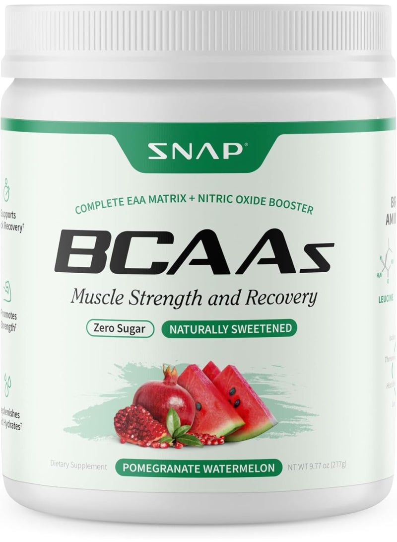 سناب مسحوق أحماض أمينية متفرعة السلسلة (BCAA) بنكهة الرمان والبطيخ، 30 حصة | مسحوق أحماض أمينية متفرعة السلسلة نباتي مع أحماض أمينية أساسية، وإلكتروليتات، وماء جوز الهند، ومستخلص الرمان - Image 1