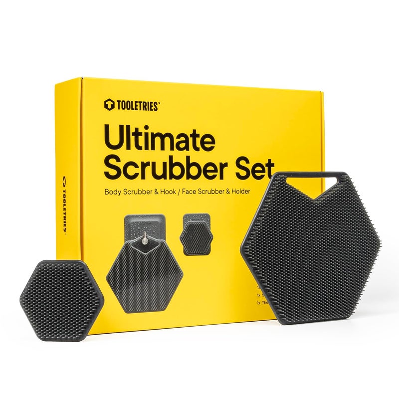 TOOLETRIES The Ultimate Scrubber Set - with 2X Scrubbers & Holders - Silicone Toiletry Organizer, Shower & Bathroom Accessory - Features Silicone-Grip Technology, Removable & Reusable - Charcoal - Image 1