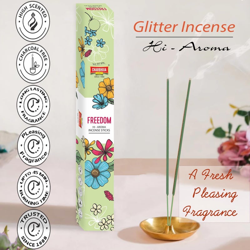 CHARBHUJA CHARBHUJA Ultra Premium Glitter Incense Stick 300g100g3 CharCoal Free 175 Sticks Match Box Best For Home Fragrances Pooja Stress Reducer Pleasing Incenses Freedom Paradise Trust Box  - Image 2