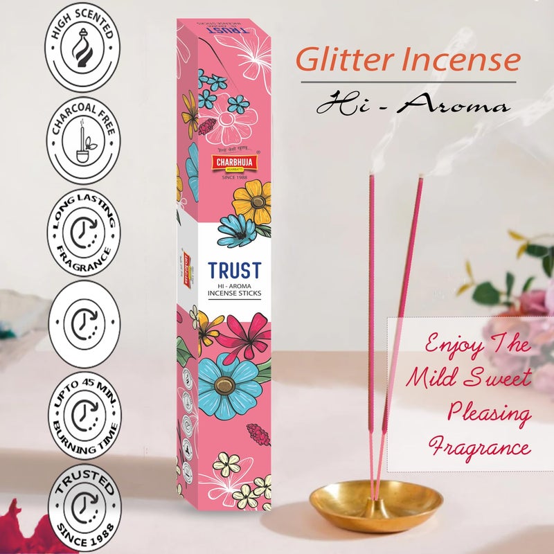 CHARBHUJA CHARBHUJA Ultra Premium Glitter Incense Stick 300g100g3 CharCoal Free 175 Sticks Match Box Best For Home Fragrances Pooja Stress Reducer Pleasing Incenses Freedom Paradise Trust Box  - Image 3