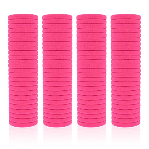 PIDOUDOU 100 Pack Seamless Hair Ties for Women Girls Ponytail Holders for Thick Hair hotpink - Image 1