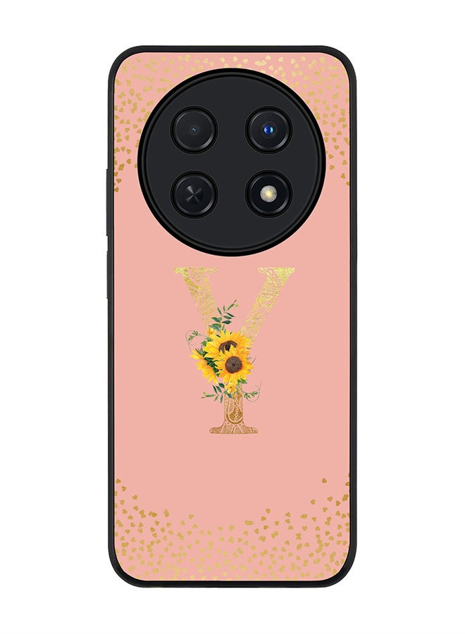 Rugged Black edge case for Huawei nova 12i 4G, Slim fit Soft Cover - Custom Monogram Initial Letter Floral Pattern Alphabet - Y (Rose Pink)