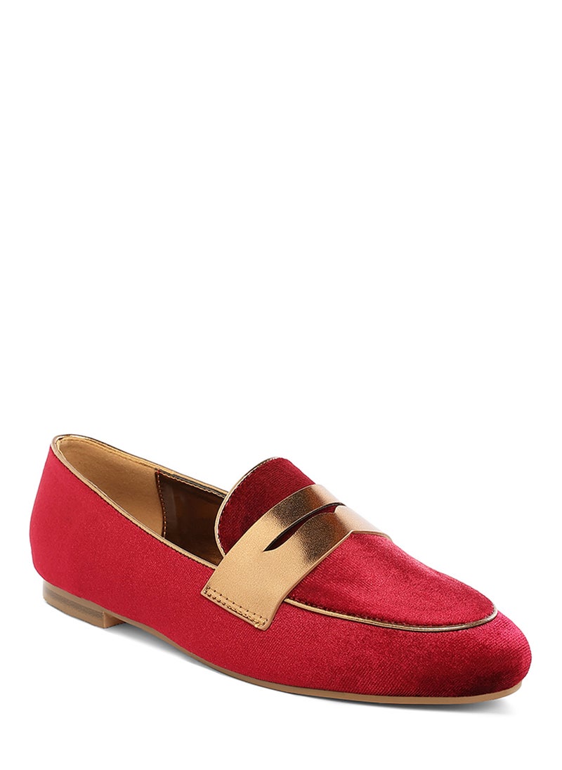 London Rag Penny Strap Velvet Loafers in Burgundy  - Image 2