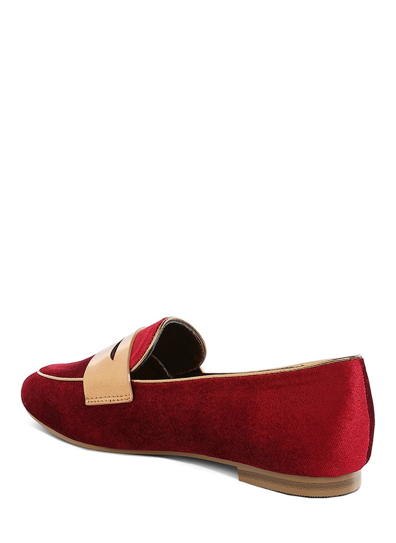 London Rag Penny Strap Velvet Loafers in Burgundy  - Image 3