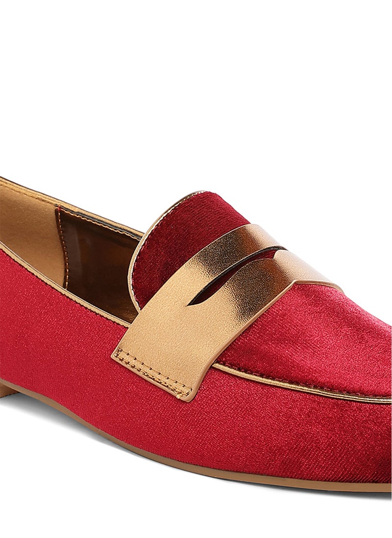 London Rag Penny Strap Velvet Loafers in Burgundy  - Image 5