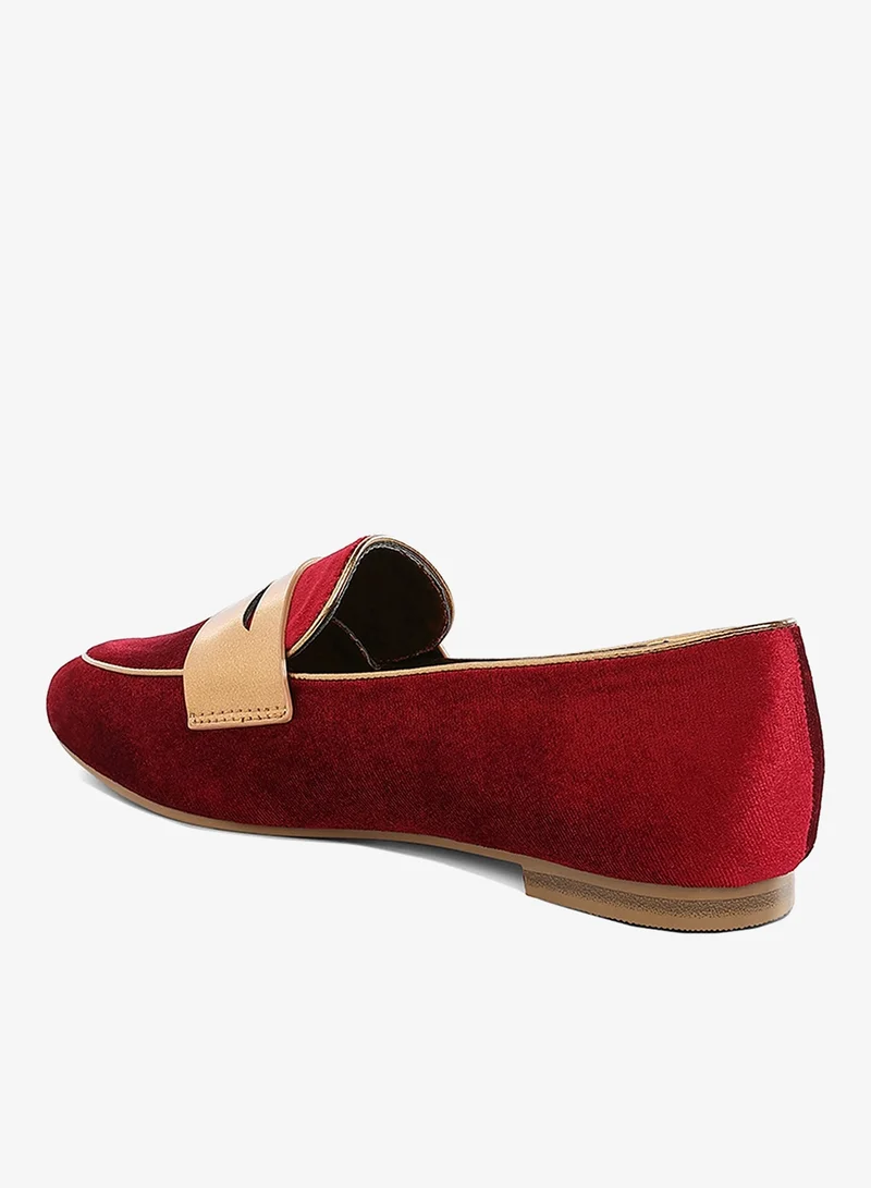 London Rag BURGUNDY Penny Strap Velvet Loafers in Burgundy for Women | Best Price UAE
