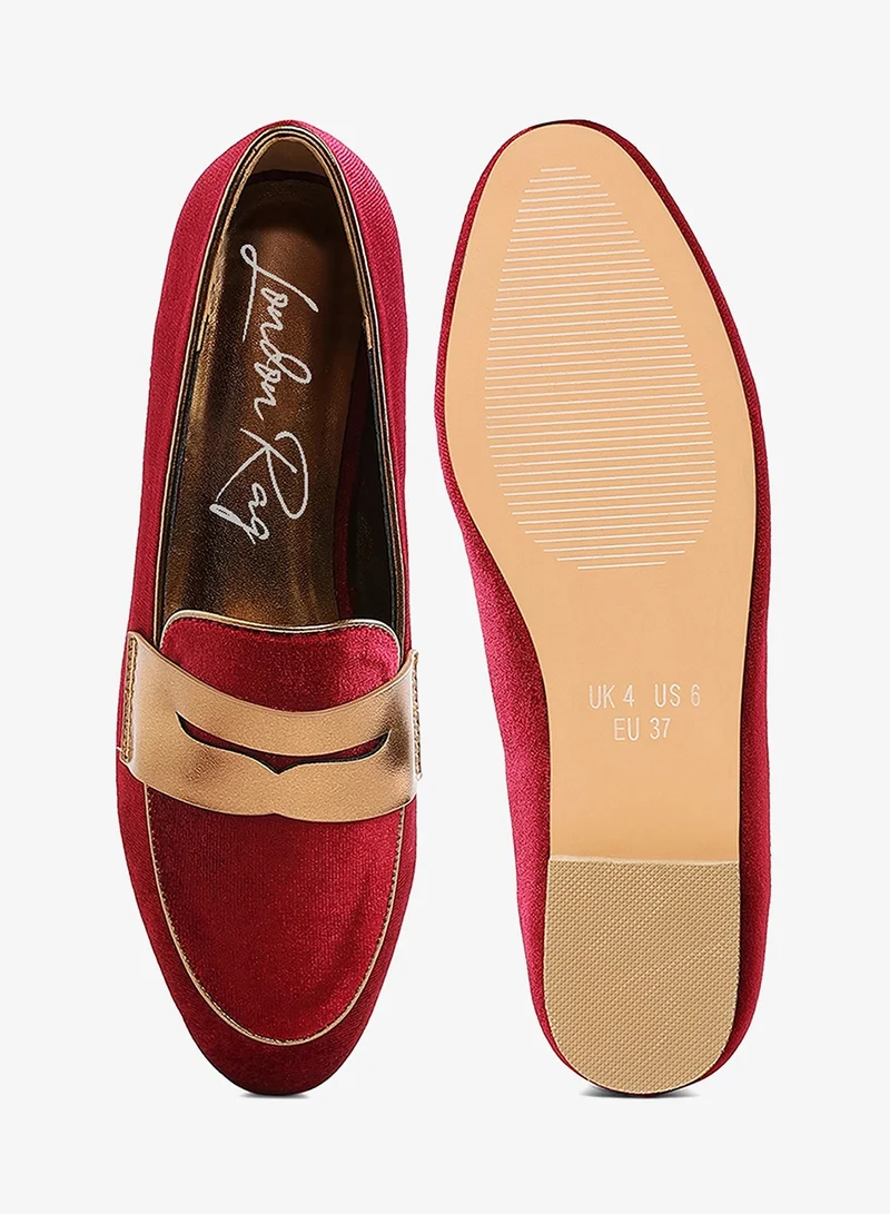 London Rag BURGUNDY Penny Strap Velvet Loafers in Burgundy for Women | Best Price UAE