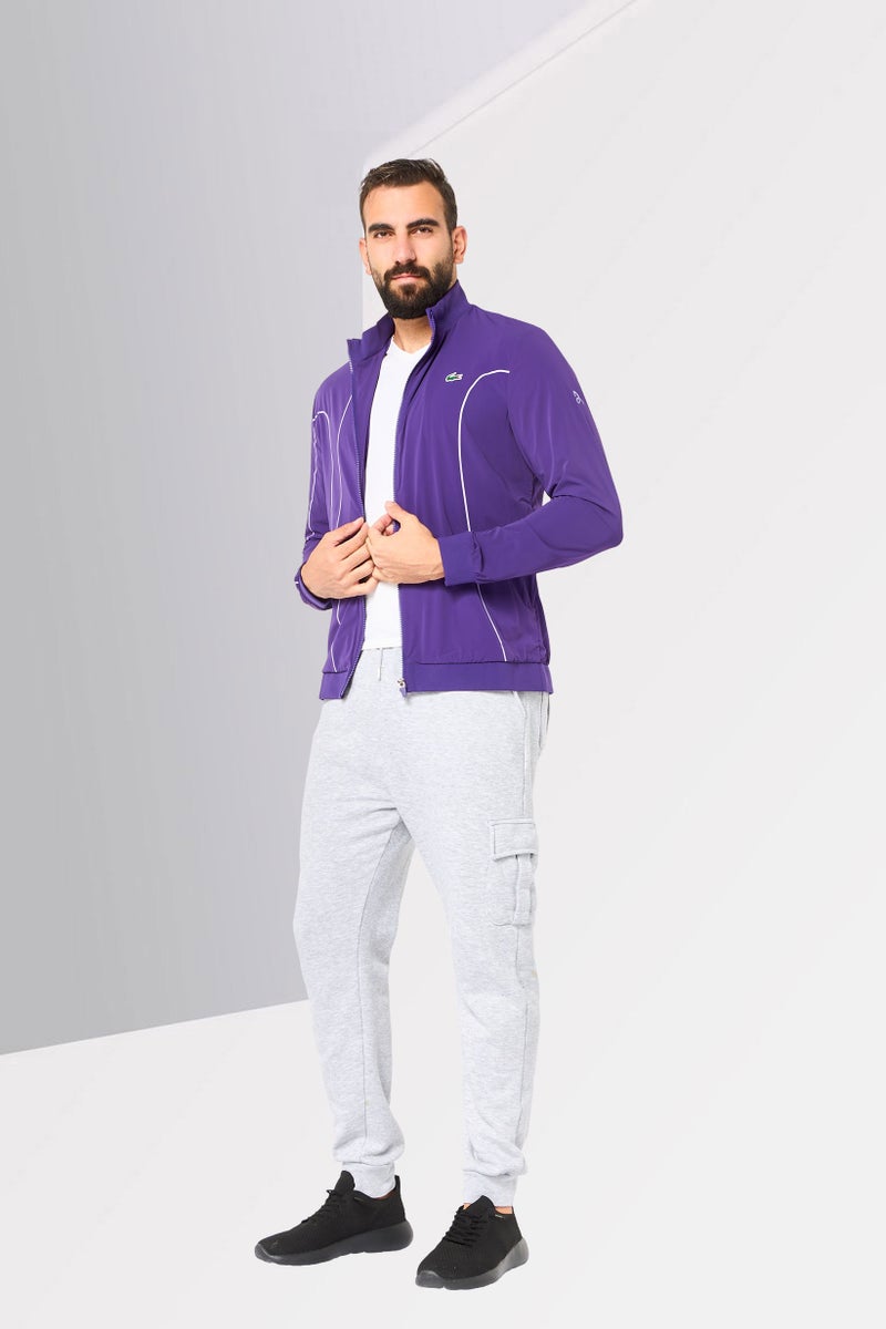 LACOSTE Men Sportswear Fit Long Sleeve Novak Djokovic Tennis Track Jacket, Purple - Image 3