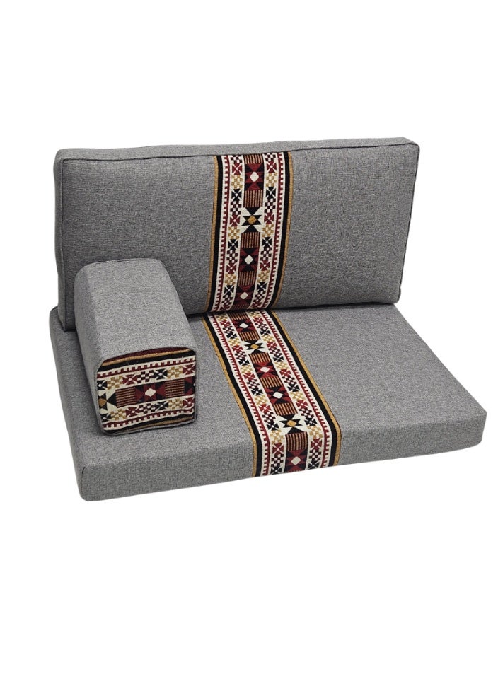 SMART HOME Traditional Arabic Floor Seating Set for Two (3 Pieces, 70 cm L x 100 cm W x 60 cm H) – Comfortable Arabic Majlis Furniture with Ornate Armrest and Backrest – Floor Seating for Home, Guests, Camps, and Trips - Image 3