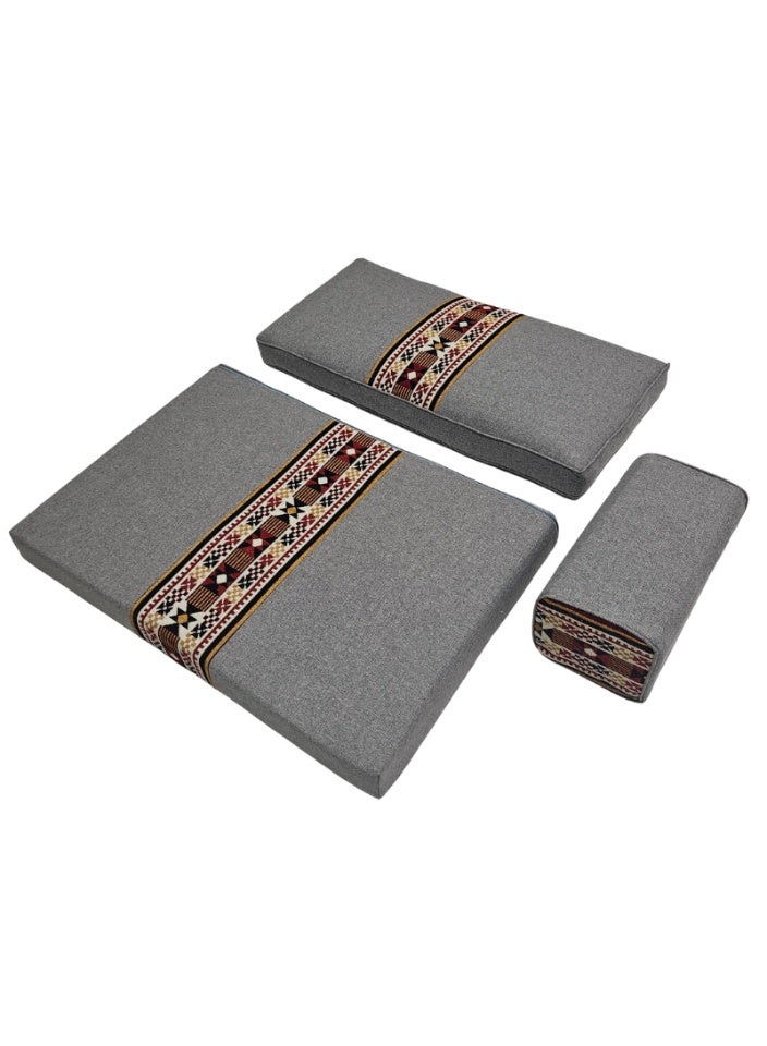 SMART HOME Traditional Arabic Floor Seating Set for Two (3 Pieces, 70 cm L x 100 cm W x 60 cm H) – Comfortable Arabic Majlis Furniture with Ornate Armrest and Backrest – Floor Seating for Home, Guests, Camps, and Trips - Image 4