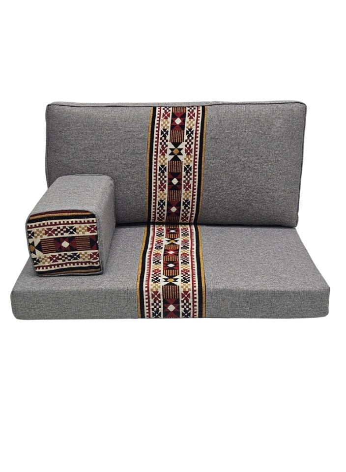 SMART HOME Traditional Arabic Floor Seating Set for Two (3 Pieces, 70 cm L x 100 cm W x 60 cm H) – Comfortable Arabic Majlis Furniture with Ornate Armrest and Backrest – Floor Seating for Home, Guests, Camps, and Trips - Image 2