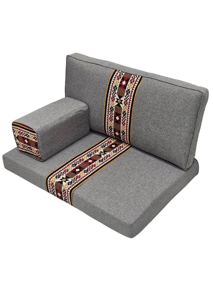SMART HOME Traditional Arabic Floor Seating Set for Two (3 Pieces, 70 cm L x 100 cm W x 60 cm H) – Comfortable Arabic Majlis Furniture with Ornate Armrest and Backrest – Floor Seating for Home, Guests, Camps, and Trips - Image 1