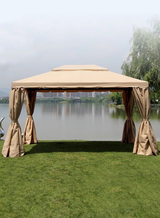 Broyhome Gazebo Aluminum Frame With Polyester Roof Rectangle Shape With Curtain And Net Water And UV Resistant Garden Patio Canopy Modern Outdoor Furniture 3x4m Beige